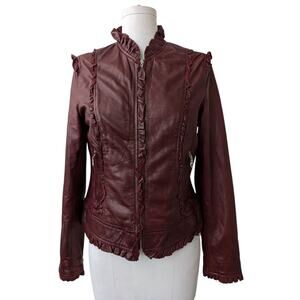 Kenna-T ruffle trim leather jacket
